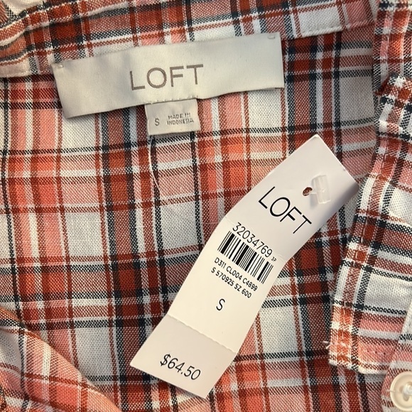 LOFT Plaid Button Down Long Sleeve Ruffle Trim Top Size Small New with Tags! - Picture 6 of 7